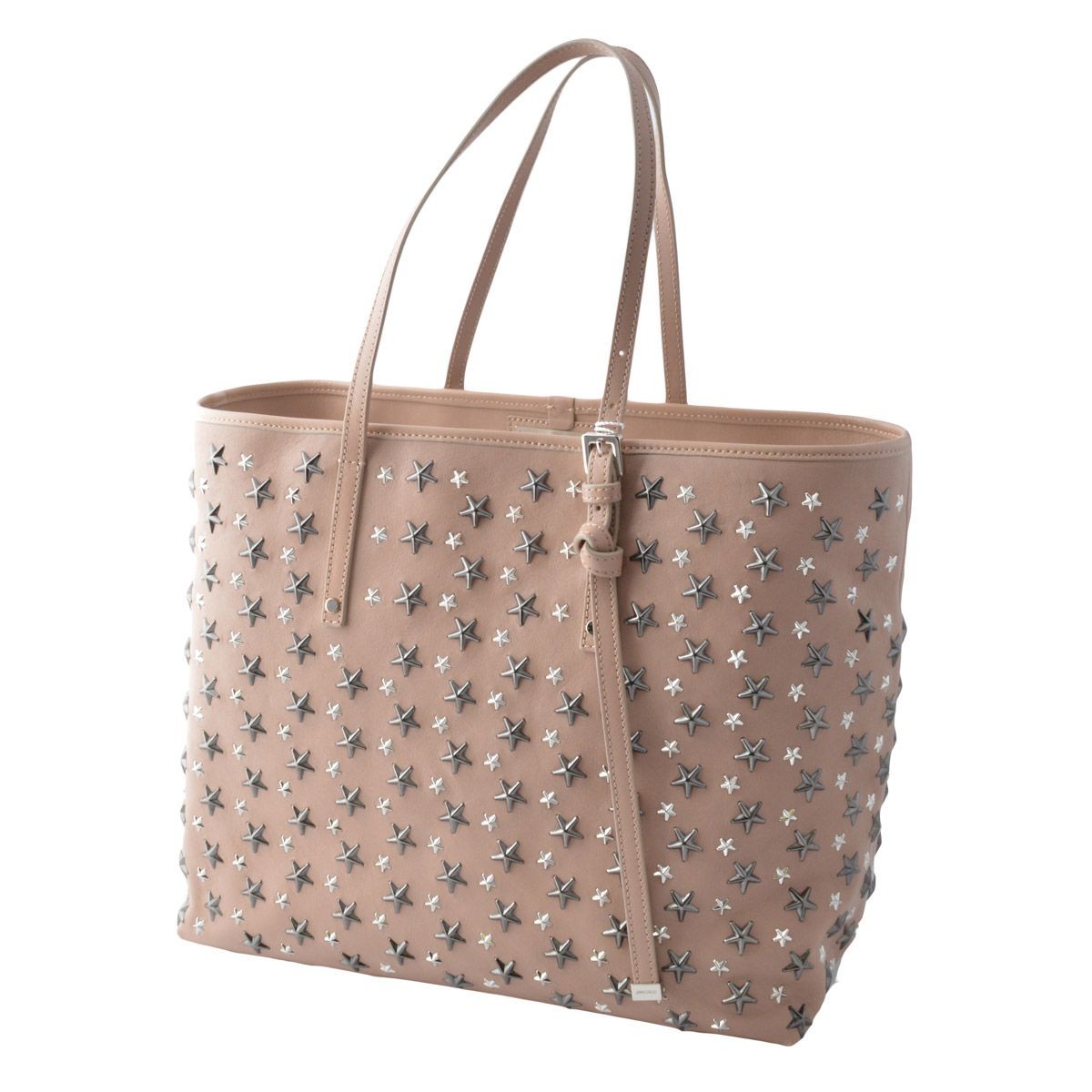 ジミーチュウ JIMMY CHOO SASHA/M/LTR 162 BALLET PINK/SILVER GUNMETAL METALLIC MIX スタースタッズ ミディアム ショルダー・トートバッグ