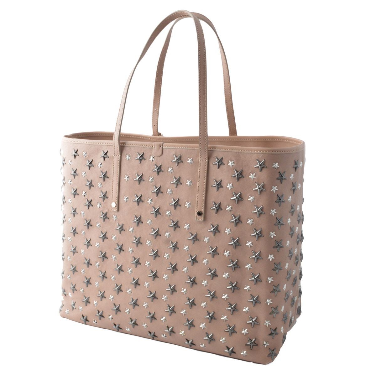 ジミーチュウ JIMMY CHOO SASHA/M/LTR 162 BALLET PINK/SILVER GUNMETAL METALLIC MIX スタースタッズ ミディアム ショルダー・トートバッグ