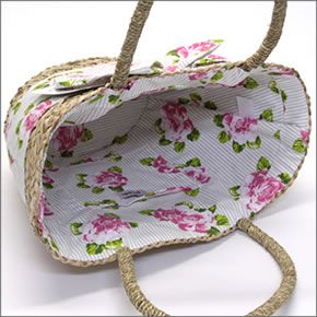 ジェシースティール  大きなリボンとフラワープリント布がキュートなカゴバッグ Peony Stripe Seagrass Beach Bag シーグラス ビーチバッグ ≪2014SS≫ 822-JS-251