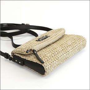 ケイトスペード Cobble Hill Straw Mini Carson かごバッグ ミニショルダーバッグ ストロー×ソフトペプルドレザー ≪2015SS≫ PWRU4263 159 Natural/Black