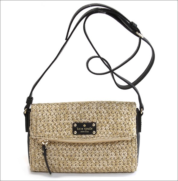 ケイトスペード Cobble Hill Straw Mini Carson かごバッグ ミニショルダーバッグ ストロー×ソフトペプルドレザー ≪2015SS≫ PWRU4263 159 Natural/Black
