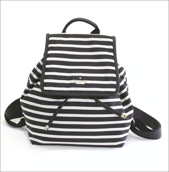 ケイトスペード Classic Nylon Molly クラシックナイロン ボーダー柄 リュックサック バックパック ≪2015SS≫  PXRU5475 071 Black/Clotted Cream