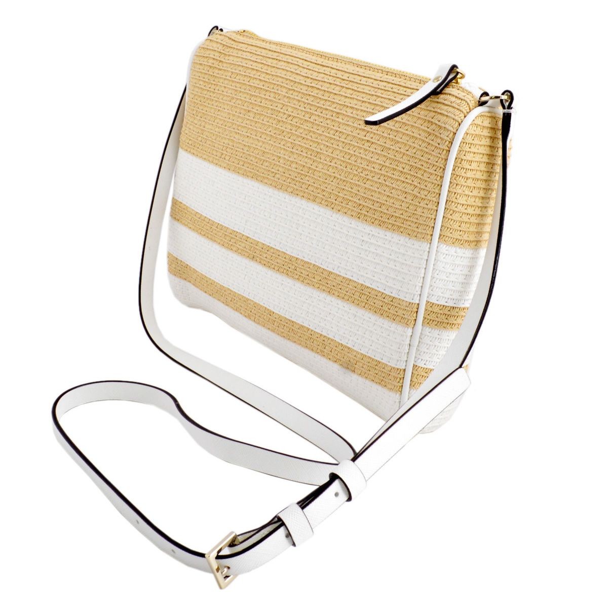ケイトスペード Kate Spade PXRU6465 160 Natural/Fresh White リボンモチーフ ボーダー ストロー ミニショルダーバッグ かごバッグ Clement Street Straw Cayli