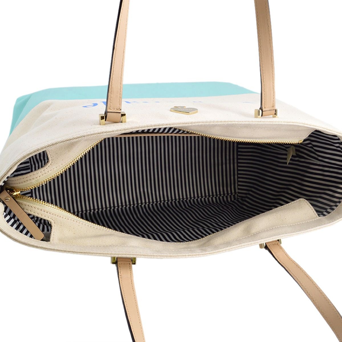 ケイトスペード Kate Spade PXRU6572 279 Natural/Mint Liqueur キャンバス ショルダー トートバッグ  A4サイズ対応 Lott Street Francis