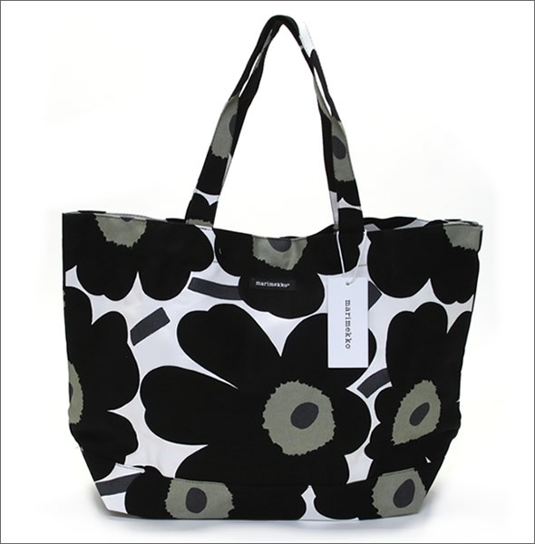 マリメッコ PIENI UNIKKO BAG　 ウニッコ柄 コットンキャンバス ショルダー・トートバッグ 038151 030 white/black/olive