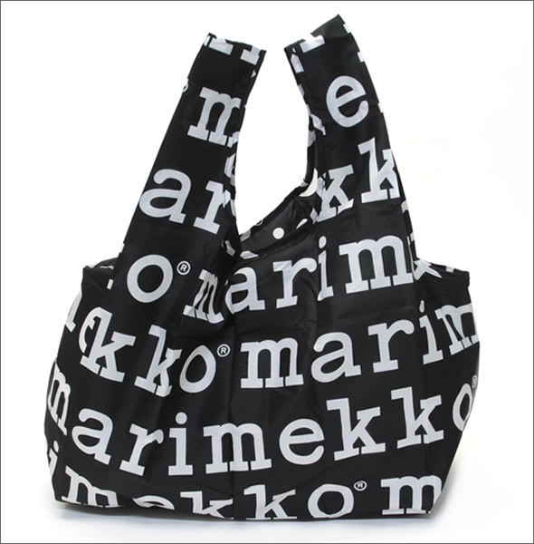 マリメッコ MARILOGO SMARTBAG  マリメッコロゴ 収納ポーチ付 ショッピングトートバッグ エコバッグ 使わない時はコンパクトにたためて便利♪ 041395 910 white/black