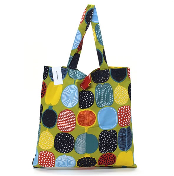 マリメッコ KOMPOTTI BAG コンポッティ フルーツモチーフ ファブリック トートバッグ  エコバッグ 065751 601 green/multicolour