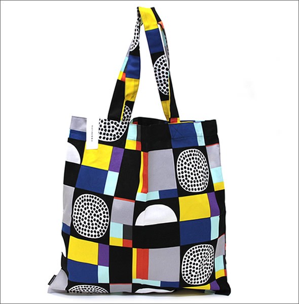 マリメッコ KONTTI BAG コンッティ 幾何学模様 ファブリック トートバッグ  エコバッグ 067032 920 black/yellow/grey/mint