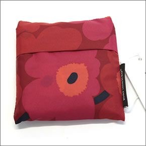 マリメッコ MINI-UNIKKO SMARTBAG  038695 301 red/dark red ミニウニッコ柄 収納ポーチ付 ショッピングトートバッグ エコバッグ 使わない時はコンパクトにたためて便利♪