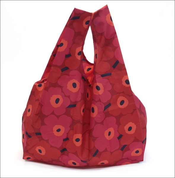 マリメッコ MINI-UNIKKO SMARTBAG  038695 301 red/dark red ミニウニッコ柄 収納ポーチ付 ショッピングトートバッグ エコバッグ 使わない時はコンパクトにたためて便利♪