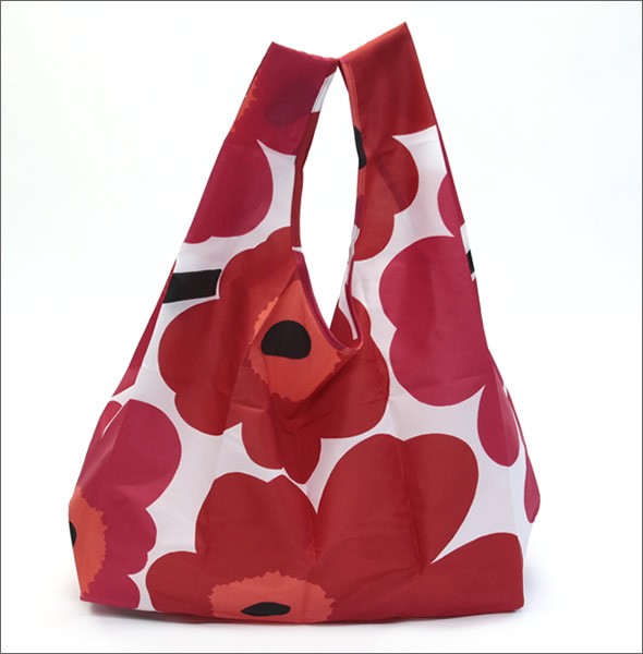 マリメッコ PIENI UNIKKO SMARTBAG  040470 001 white/red ウニッコ柄 収納ポーチ付 ショッピングトートバッグ エコバッグ 使わない時はコンパクトにたためて便利♪