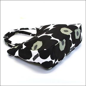 マリメッコ PAPAVER PIENI UNIKKO 033152 042631 030 white/black/olive ウニッコ柄 コットンキャンバス ショルダー・トートバッグ