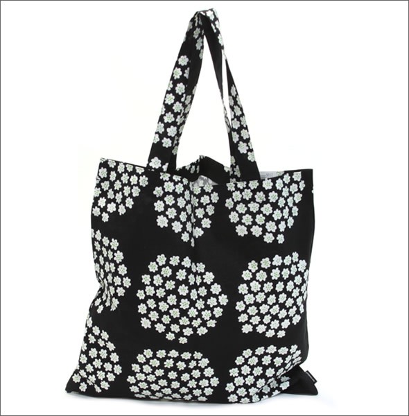 マリメッコ PUKETTI BAG 067172 961 black/green/white プケッティ ブーケモチーフ ファブリック トートバッグ  エコバッグ