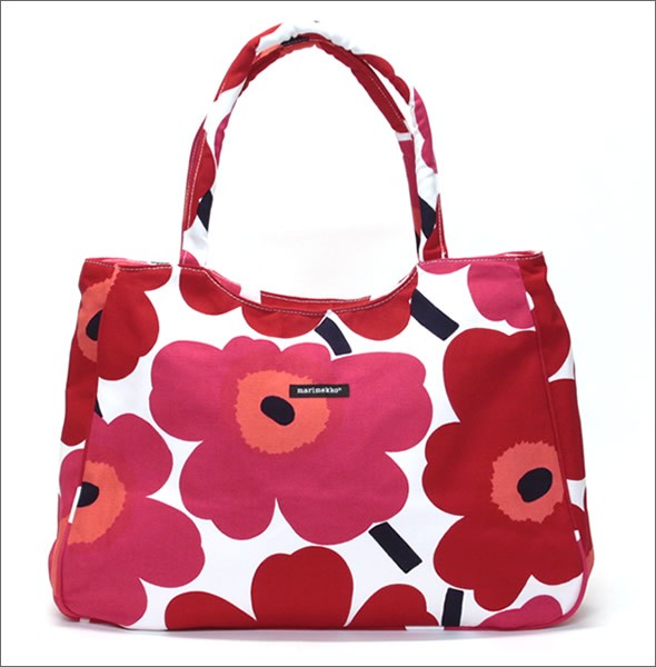 マリメッコ PAPAVER PIENI UNIKKO 042631 001 33152 white/red ウニッコ柄 コットンキャンバス ショルダー・トートバッグ