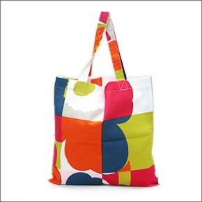 マリメッコ RUUTU-UNIKKO BAG 067302 536 blue/red/lime ウニッコ柄×チェック ファブリック トートバッグ  エコバッグ