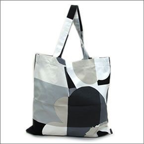 マリメッコ RUUTU-UNIKKO BAG 067302 990 black/grey ウニッコ柄×チェック ファブリック トートバッグ  エコバッグ