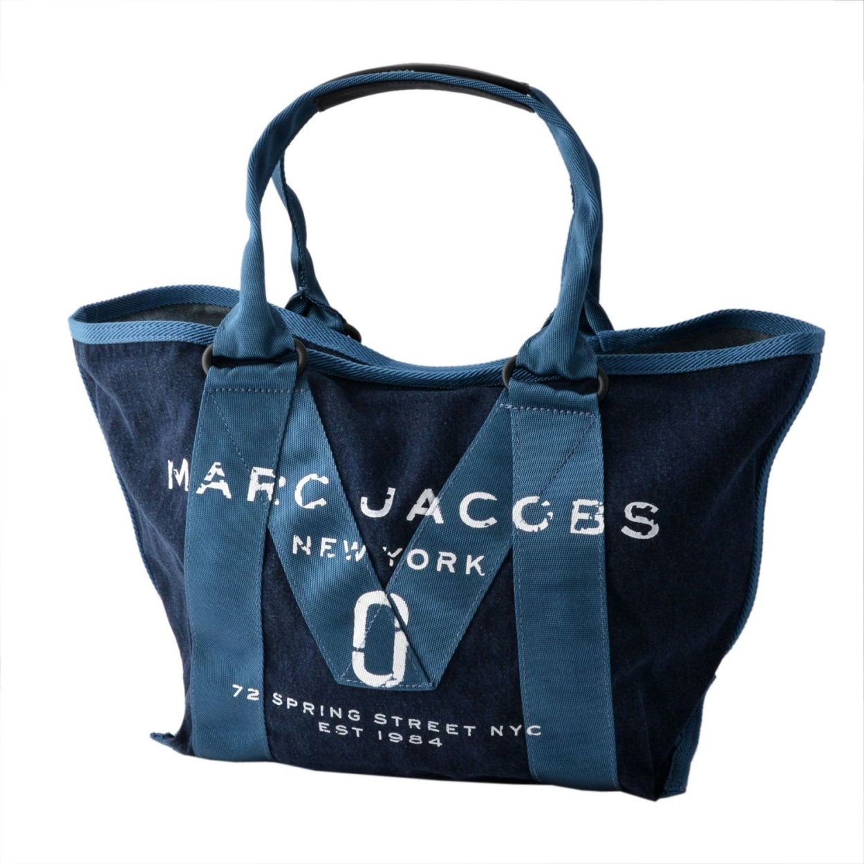 マークジェイコブス MARC JACOBS M0011124-423 Denim ミリタリーロゴプリント トートバッグ スモール A4サイズ対応 New Logo Tote Small