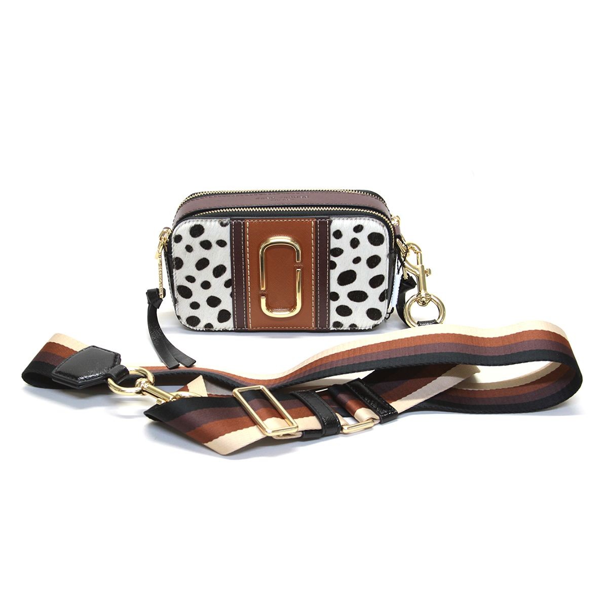 マークジェイコブス MARC JACOBS M0012623-002 Black Multi ダブルJロゴ ダルメシアン ヘアカーフ スナップショット スナップショット ショルダーバッグ  Dalmation Haircalf Snapshot