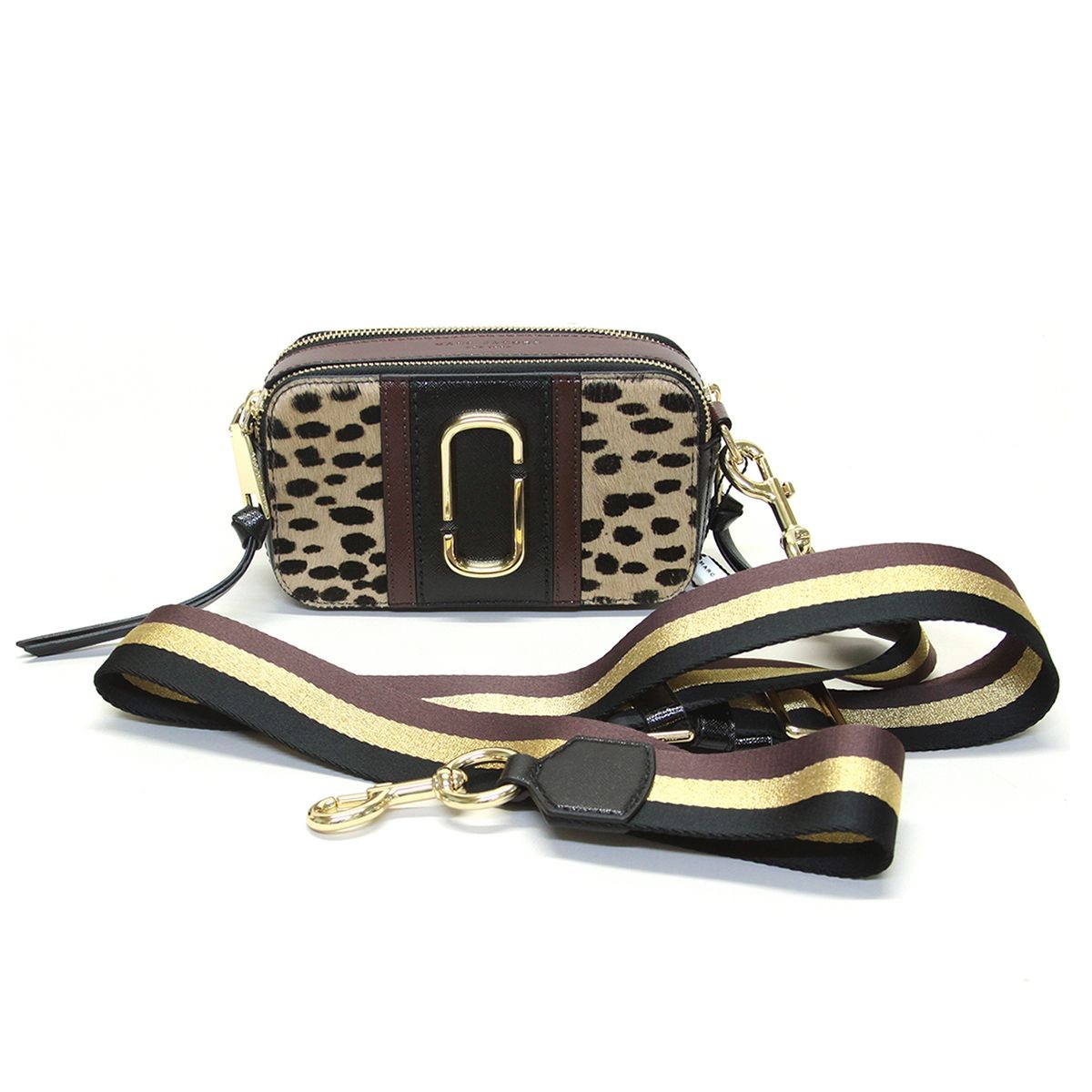 マークジェイコブス MARC JACOBS M0013002-002 Black Multi ダブルJロゴ レオパード ヘアカーフ スナップショット スナップショット ショルダーバッグ  Leopard Haircalf Snapshot