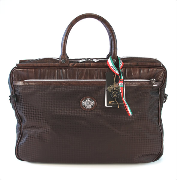 オロビアンコ VATICANA メンズ ショルダーストラップ付 ビジネスバッグ ブリーフケース 千鳥格子柄 ナイロン×レザー ブラウン/ブラウン（ブルー/コニャック） T.MORO/MARRONE