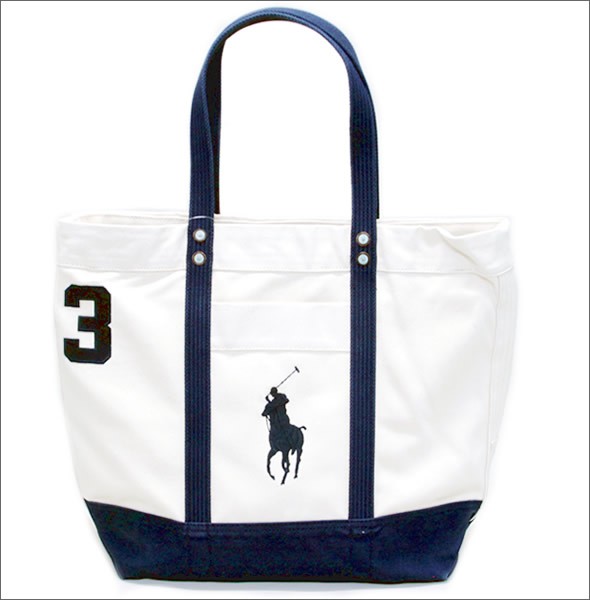ポロ ラルフローレン BIG PONY TOTE  405532853005 NATURAL/NAVY ファスナー付 キャンバス トートバッグ