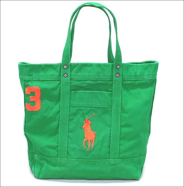 ポロ ラルフローレン BIG PONY TOTE  405532853011 BERMUDA GREEN W/ ORANGE PP ファスナー付 キャンバス トートバッグ