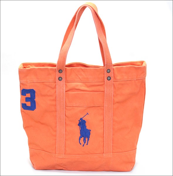 ポロ ラルフローレン BIG PONY TOTE  405532853012 BEDOFRD ORANGE W/ ROYAL PP ファスナー付 キャンバス トートバッグ