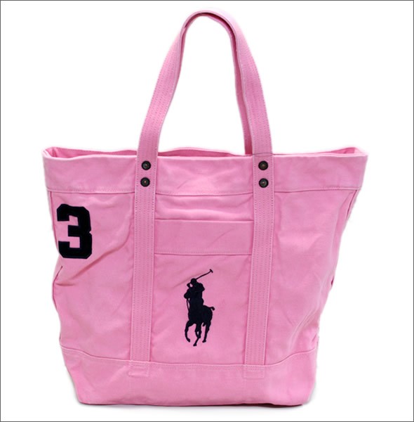 ポロ ラルフローレン BIG PONY TOTE  405532853013 PERFECTLY PINK W/ NAVY PP ファスナー付 キャンバス トートバッグ