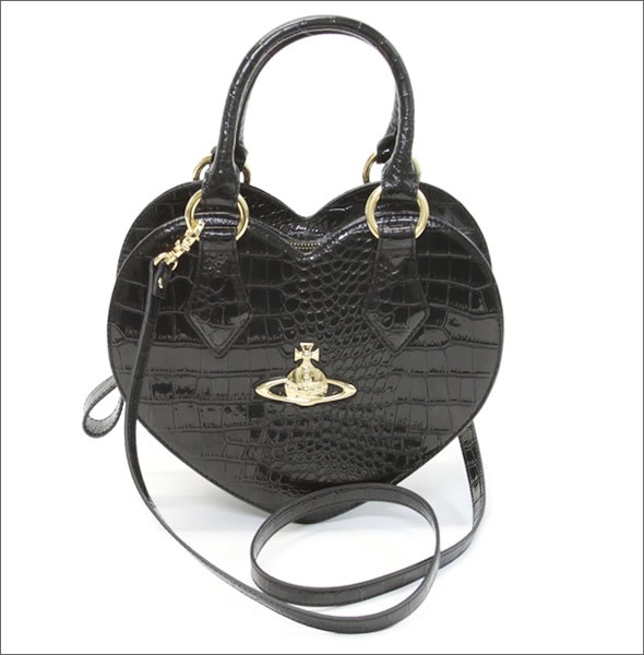 ヴィヴィアン ウエストウッド  クロコ型押し ハート型 2WAY ショルダー・ハンドバッグ NEW CHANCERY 6320 137 BALCK