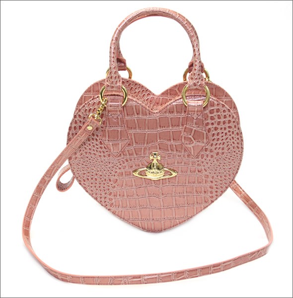 ヴィヴィアン ウエストウッド  クロコ型押し ハート型 2WAY ショルダー・ハンドバッグ NEW CHANCERY 6320 468 SALMONE