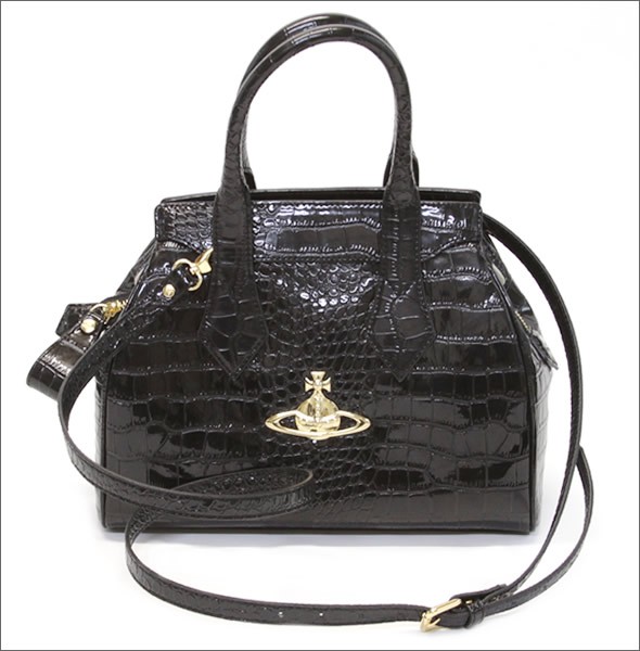 ヴィヴィアン ウエストウッド  クロコ型押し 2WAY ショルダー・ハンドバッグ NEW CHANCERY 6454 137 BALCK