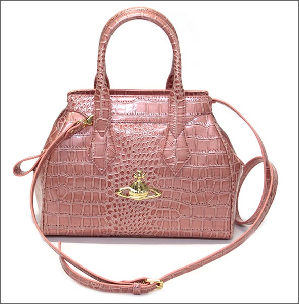ヴィヴィアン ウエストウッド  クロコ型押し 2WAY ショルダー・ハンドバッグ NEW CHANCERY 6454 468 SALMONE