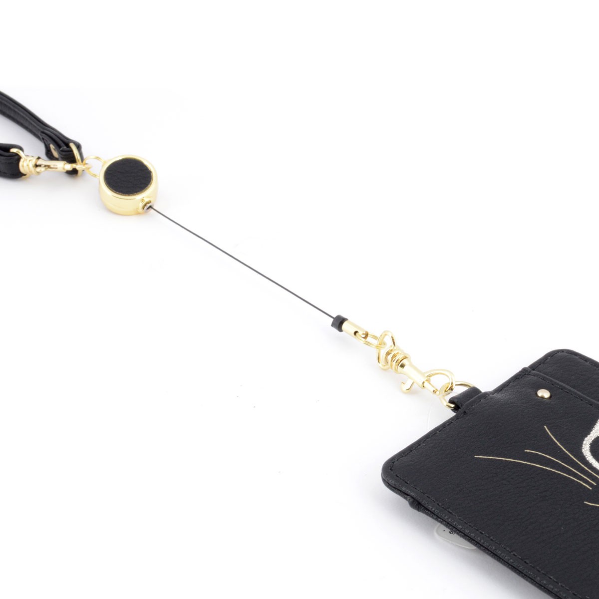 アネロ anello  ZU-M0204-BK おすましメガネ猫 ジョセフィーヌ パスケース 定期入れ 紐が伸び～るリール式で自動改札にも便利♪