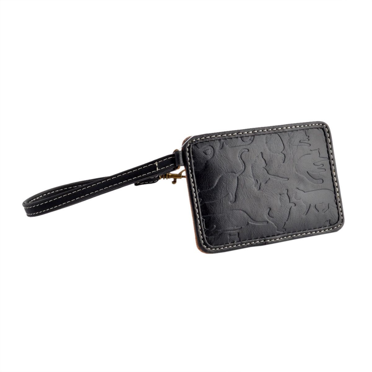 アネロ anello  ZU-D0701-BK ネコシルエット型押し ストラップ付 パスケース 定期入れ ☆猫シリーズ☆