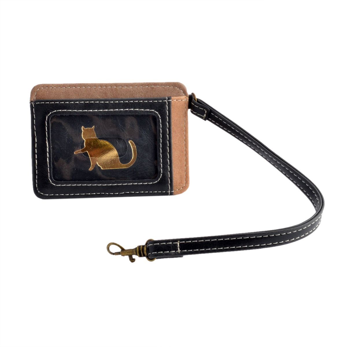 アネロ anello  ZU-D0701-BK ネコシルエット型押し ストラップ付 パスケース 定期入れ ☆猫シリーズ☆