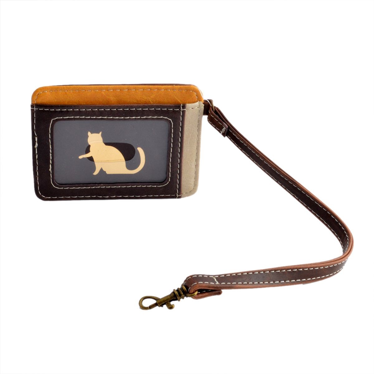 アネロ anello  ZU-D0701-BR ネコシルエット型押し ストラップ付 パスケース 定期入れ ☆猫シリーズ☆