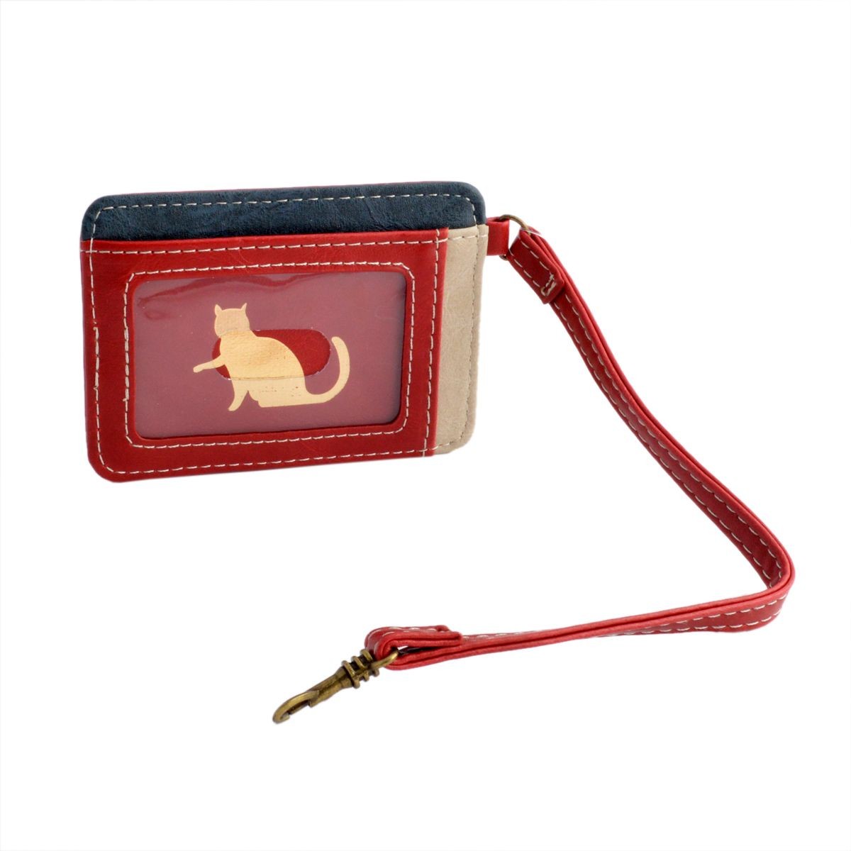 アネロ anello  ZU-D0701-RE ネコシルエット型押し ストラップ付 パスケース 定期入れ ☆猫シリーズ☆