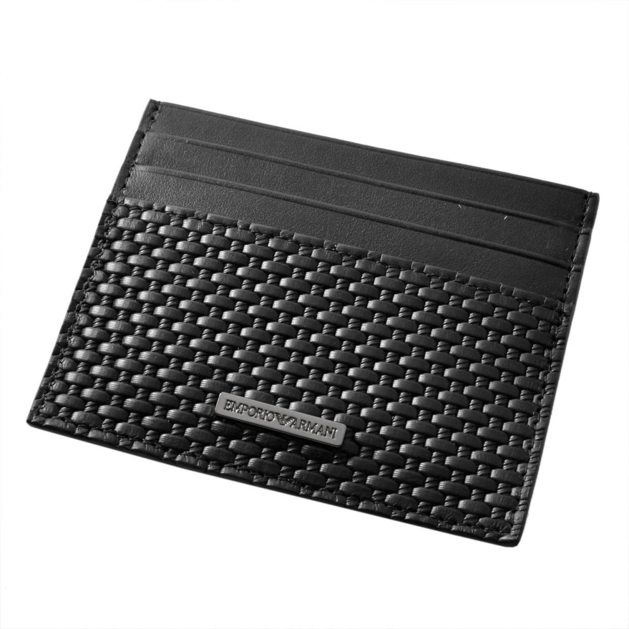 エンポリオアルマーニ EMPORIO ARMANI YEM320 YCG6J 80001 編み込みレザー カードケース 名刺入れ