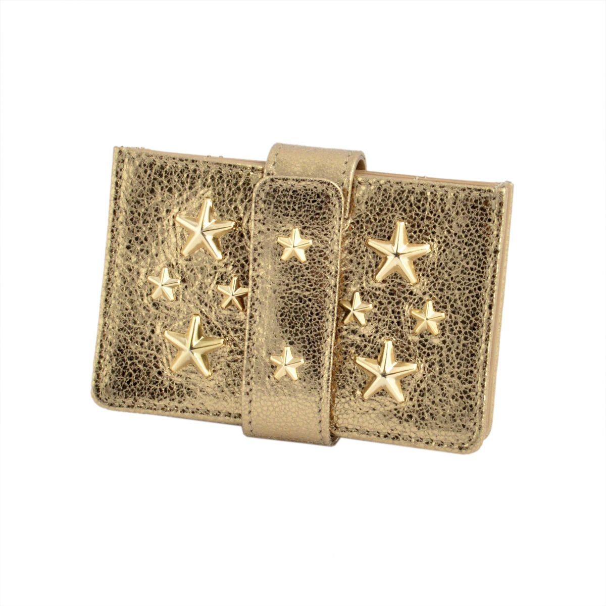 ジミーチュウ JIMMY CHOO TIGGY/GTR 000769 GOLD/GOLD スタースタッズ アコーディオン式 カードケース