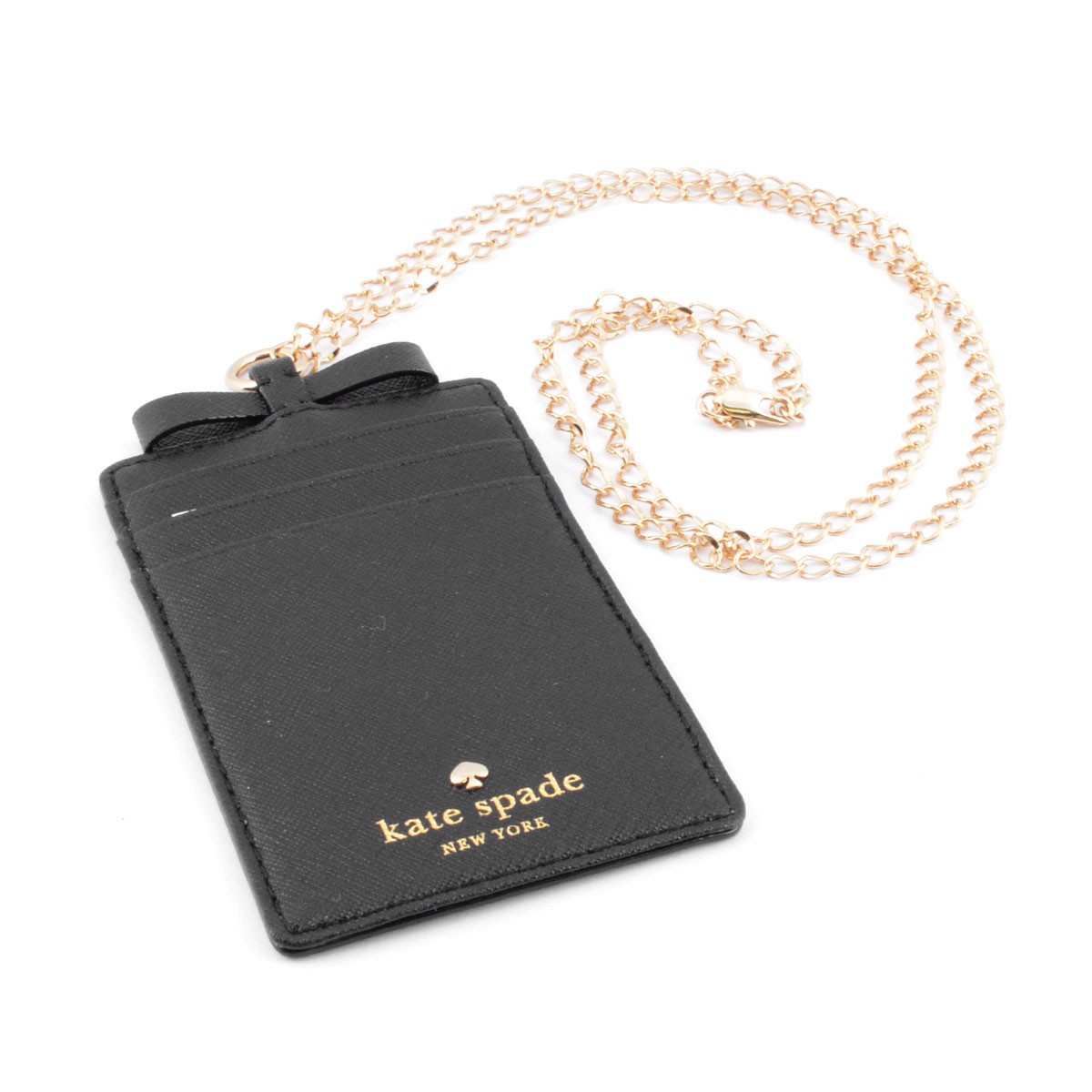 ケイトスペード Kate Spade PWRU4643 001 Black Cedar Street Lanyard リボンモチーフ チェーンストラップ付 パス（定期）・カードケース入れ