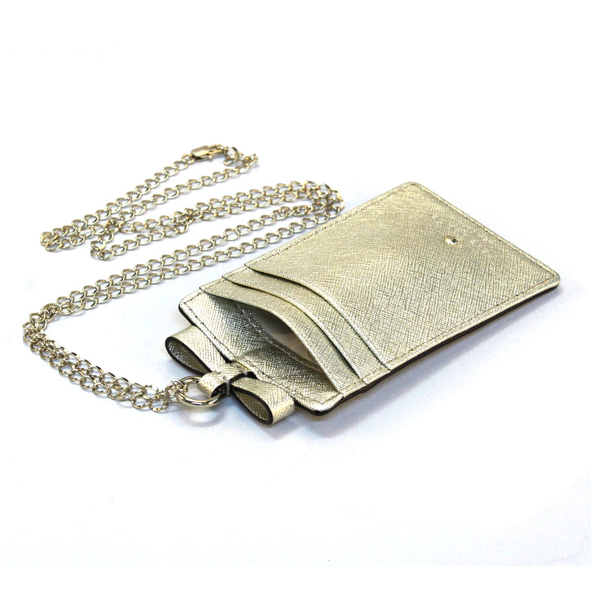 ケイトスペード Kate Spade PWRU4644 711 Gold リボンモチーフ チェーンストラップ付 パス（定期）・カードケース入れ Cedar Street Lanyard