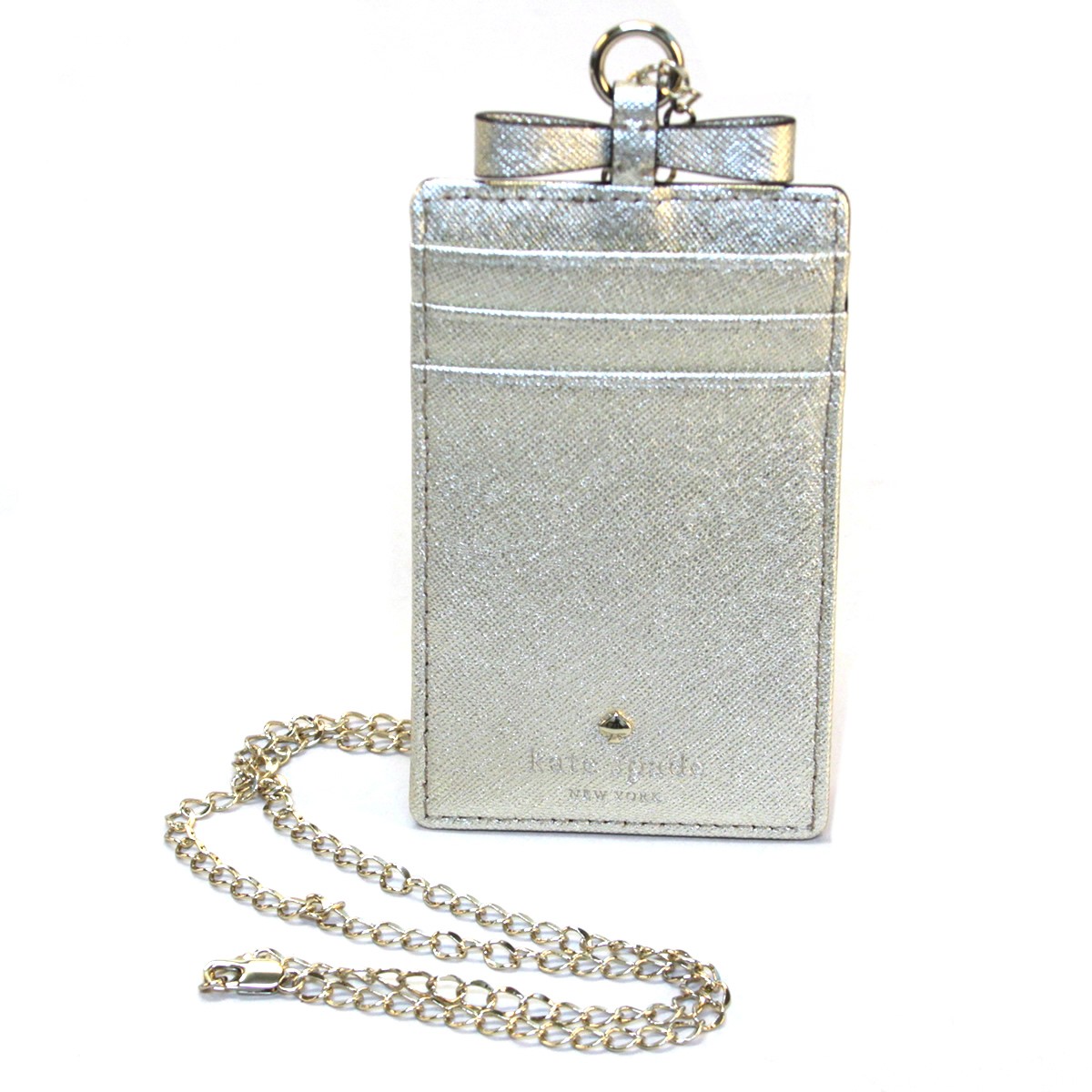 ケイトスペード Kate Spade PWRU4644 711 Gold リボンモチーフ チェーンストラップ付 パス（定期）・カードケース入れ Cedar Street Lanyard
