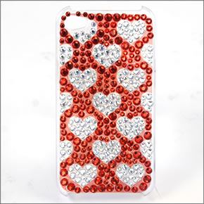 iPhone4 iPhone4S 専用ケース　キラキラ(ラインストーン）デコカバー（ハードケース）で可愛く着せ替え☆ ハート レッドDCP008