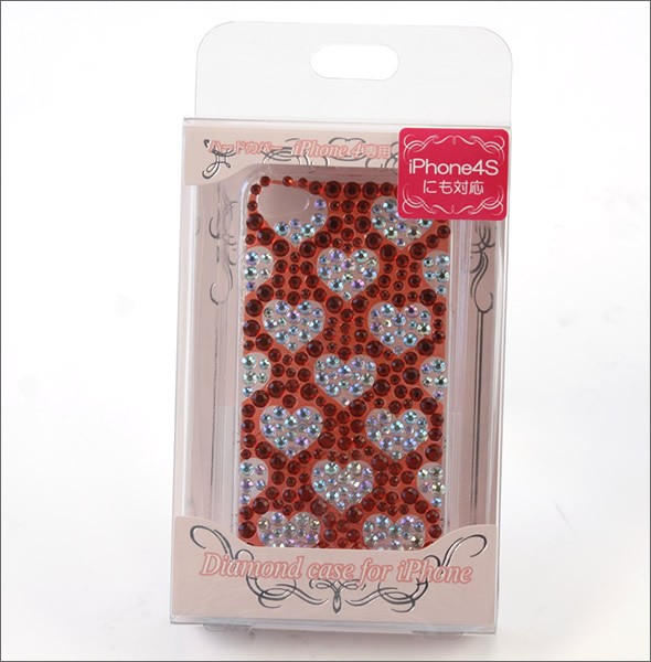 iPhone4 iPhone4S 専用ケース　キラキラ(ラインストーン）デコカバー（ハードケース）で可愛く着せ替え☆ ハート レッドDCP008