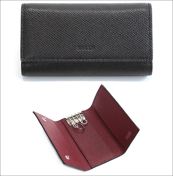バリー BANTOS 86 BLACK/BALLY RED 4連キーケース 型押しカーフ