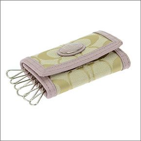 コーチ サットン シグネチャー  6連キーケースキャンバス×クロコ型押しレザー クリームライトカーキ/ライトピンク 46271 SVAQJ