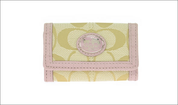 コーチ サットン シグネチャー  6連キーケースキャンバス×クロコ型押しレザー クリームライトカーキ/ライトピンク 46271 SVAQJ