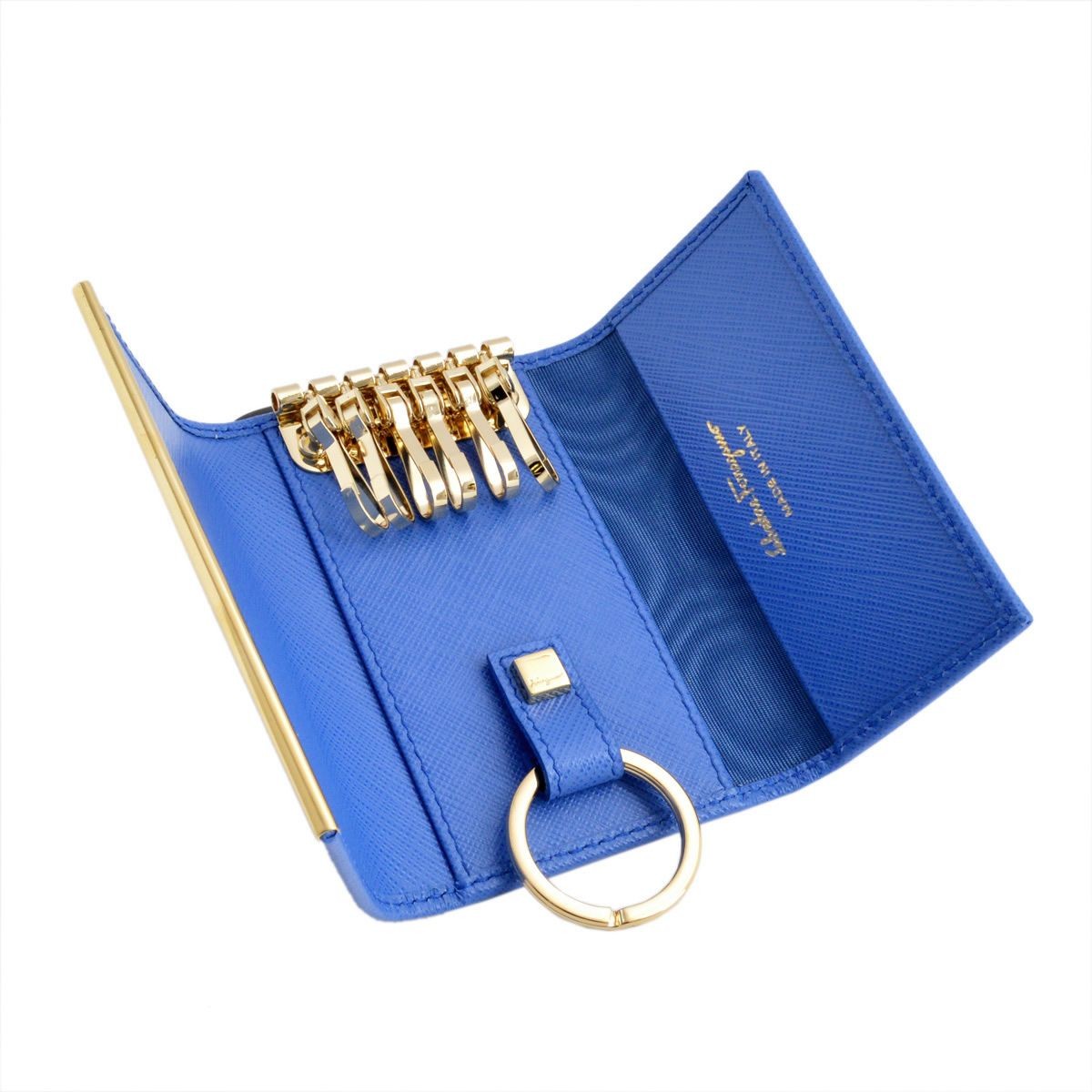サルバトーレフェラガモ Salvatore Ferragamo 224627 642917 bleu indien GANCINI ガンチーニ キーリング＋6連キーケース