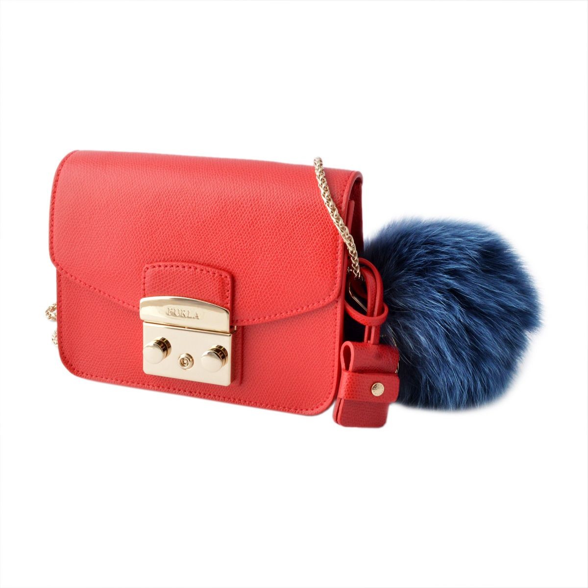 フルラ FURLA 828865 RI89 PZ0 BLU COBALTO バッブル ファー キーリング バッグチャーム BUBBLE KEYRING PON PON MONOCOL