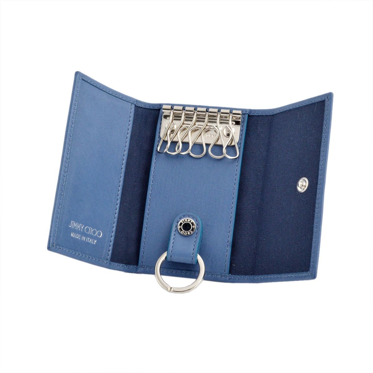 ジミーチュウ JIMMY CHOO NEPTUNE/LTR 0C2925 VIOLET BLUE/SILVER GUNMETAL METALLIC MIX スタースタッズ 6連キーケース